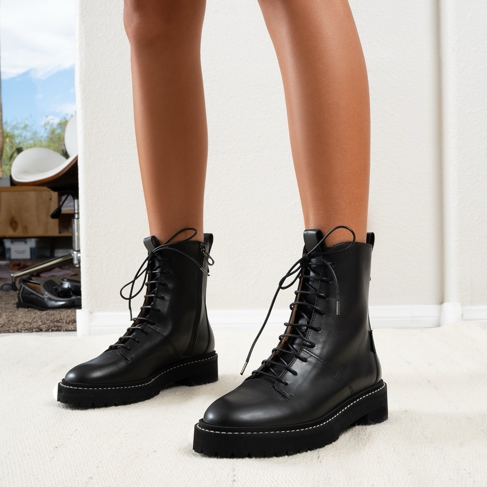 Labucq Tankie II Lug Sole Women's Lace Up Combat Boots Black Leather EU 36 US 6
